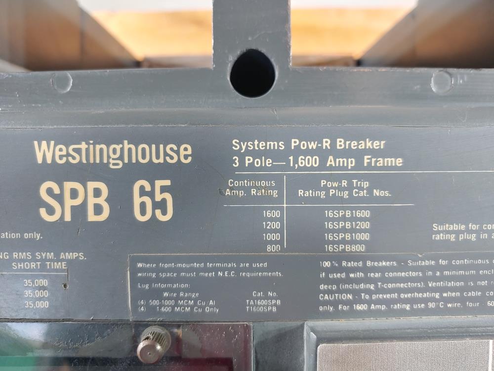 Westinghouse SPB 65 System Pow-R Circuit Breaker, 3-Pole, 1,600 Amp