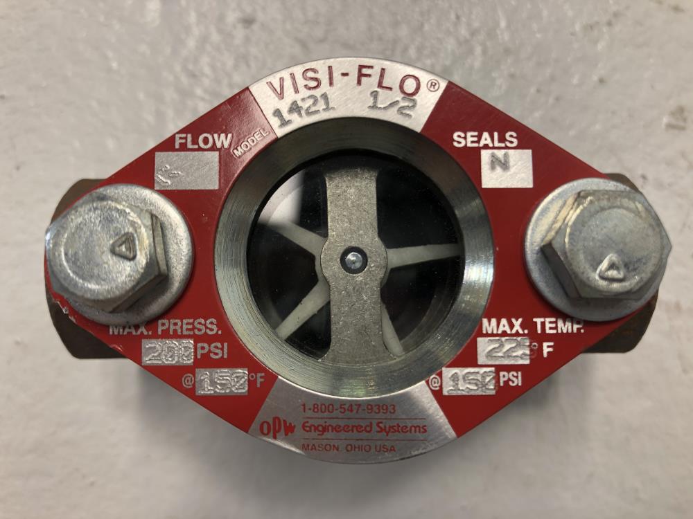 OPW Visi-Flo 1/2" NPT Carbon Steel Sight Flow Indicator W/ Rotor #1421