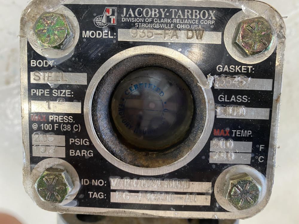 Jacoby Tarbox 1" Flanged WCB Sight Flow Indicator w/ Rotor 935-FA-DW