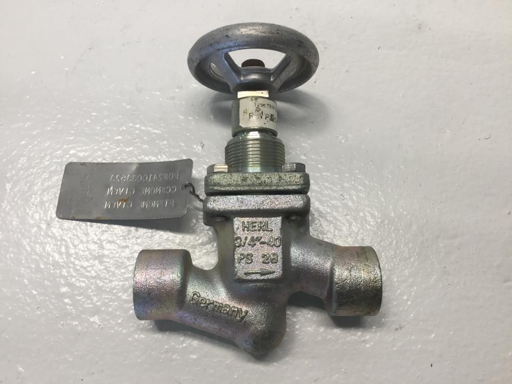 LOT of (2) Herl 3/4" Socket Weld Carbon Steel Globe Hand Shut-Off Valves 108552