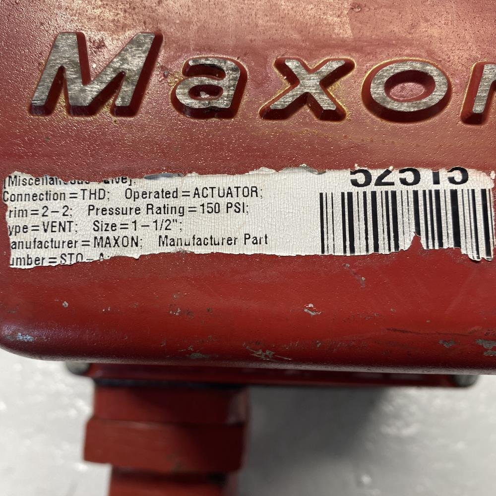 Maxon 1-1/2” Actuated “STO” Natural Gas Vent Valve, 1.5” STO-A S 1