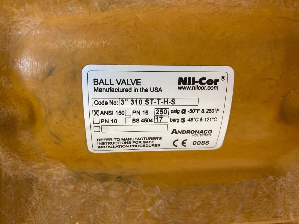 Nil-Cor 3" 150# Fiberglass Flanged Ball Valve 310-ST-T-HS