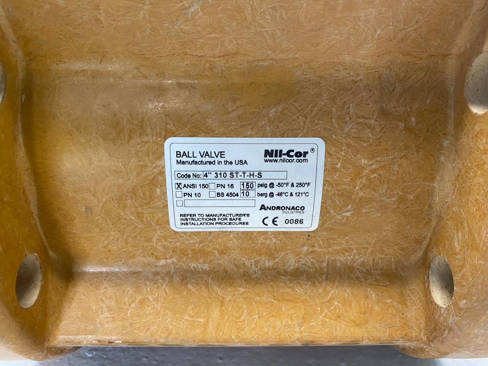 Nil-Cor 4" 150# Fiberglass Flanged Ball Valve 310-ST-T-H-S 