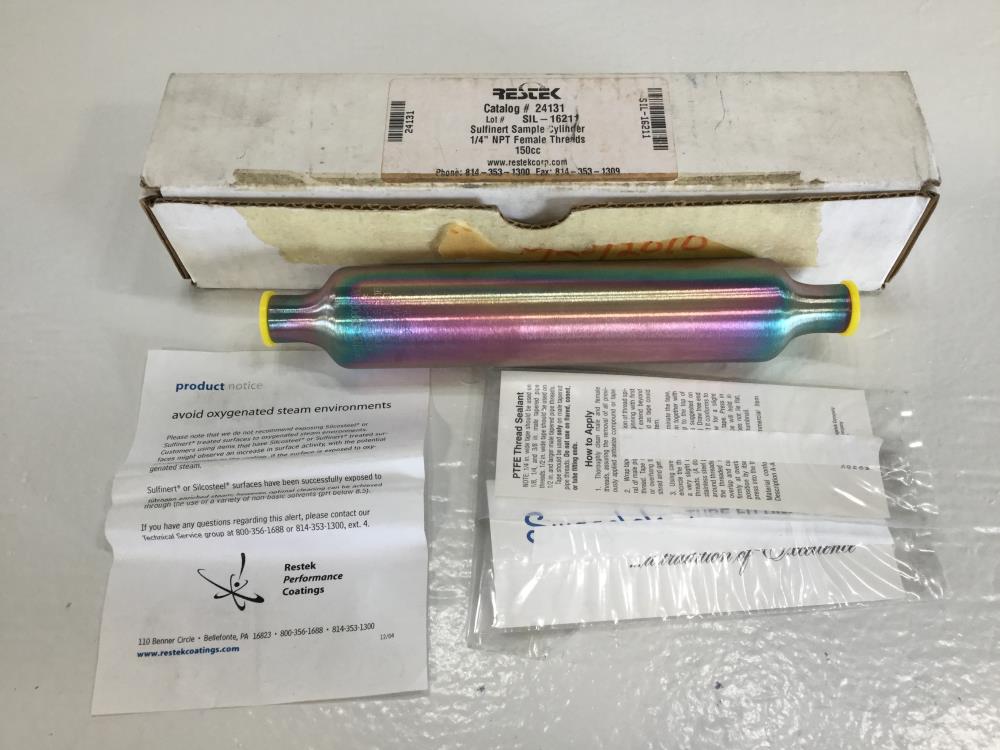 Restek Sulfinert Sample Cylinder, 316SS, 1/4" NPT, 150cc, #24131