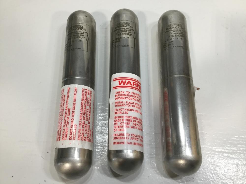 Lot of (3) Jerguson Magnicator Magnetic Level Floats F23S 12 4 .75, Stainless