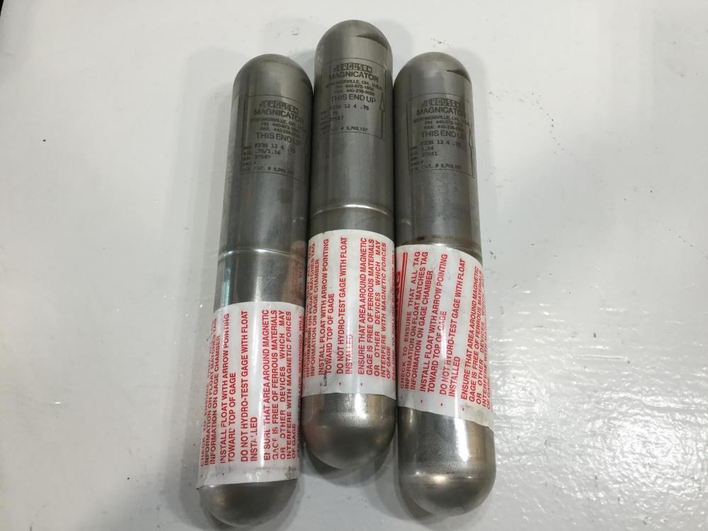 Lot of (3) Jerguson Magnicator Magnetic Level Floats F23S 12 4 .75, Stainless