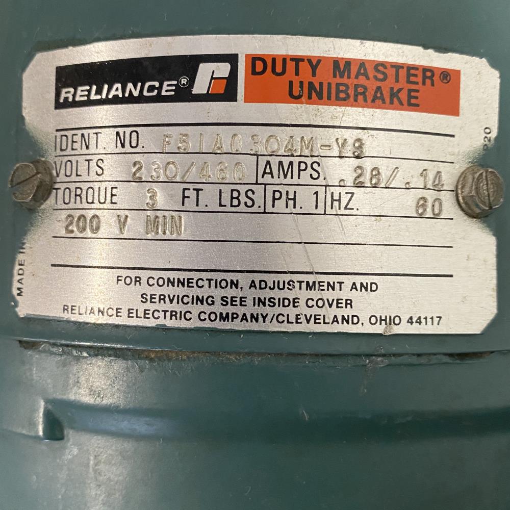 Reliance Duty Master Unibrake F51A0304M-YS w/ Speed Reducer & 1/2 HP Motor