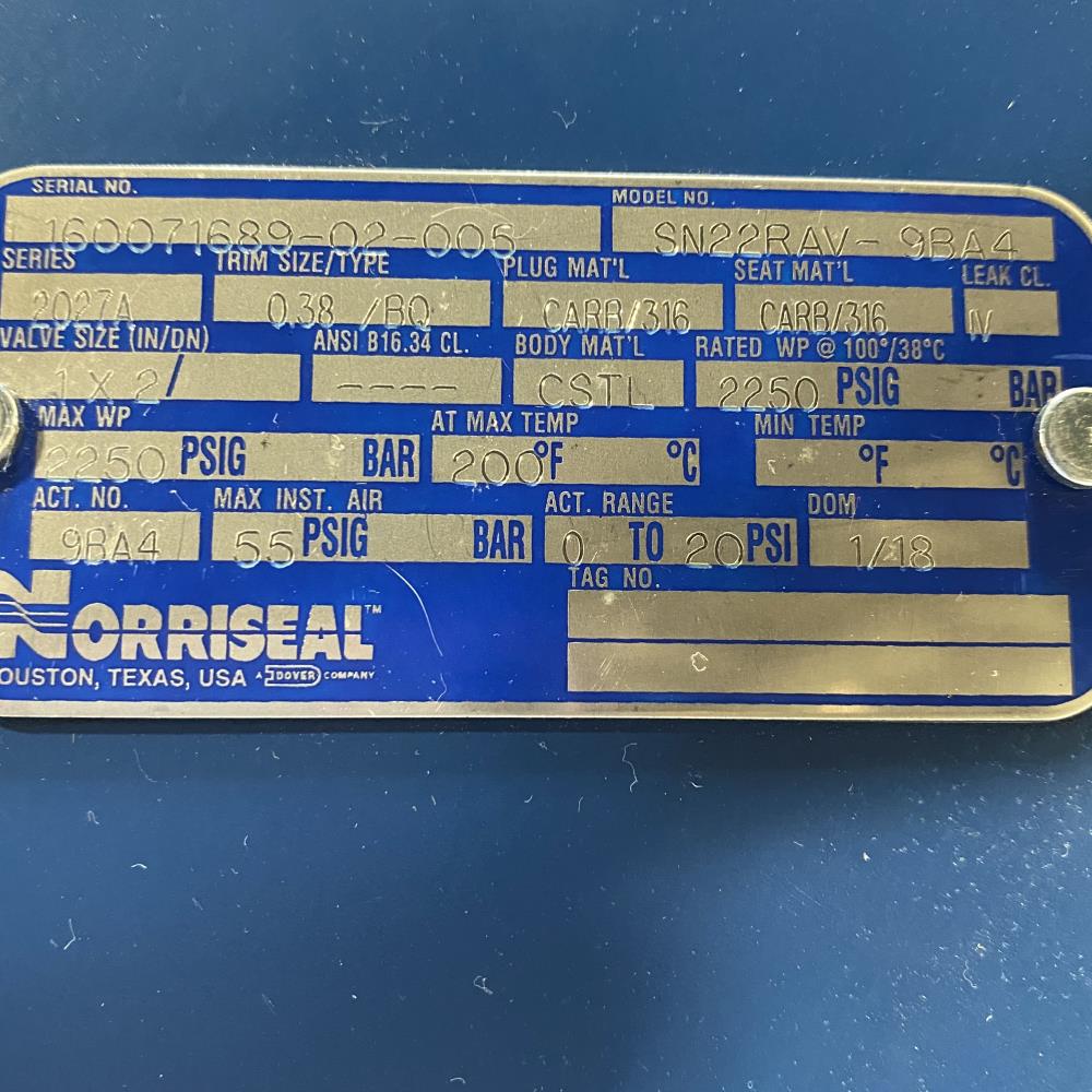 Norriseal 1” x 2” WCC No-Freeze Control Valve, Series 2027A, SN22RAV-9BA4