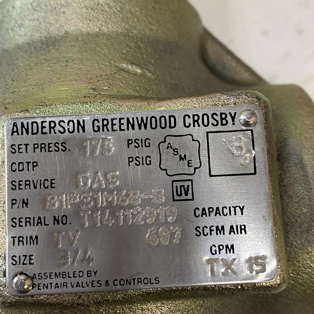 Anderson Greenwood Crosby 3/4” NPT x 1” WCB Relief Valve, 175 PSIG, 81PS1M68-B
