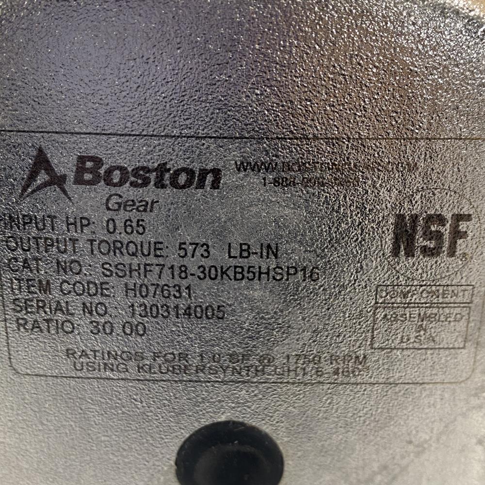Boston Gear H07631 Worm Gear Speed Reducer, 30:1 Ratio, SSHF718-30KB5HSP16