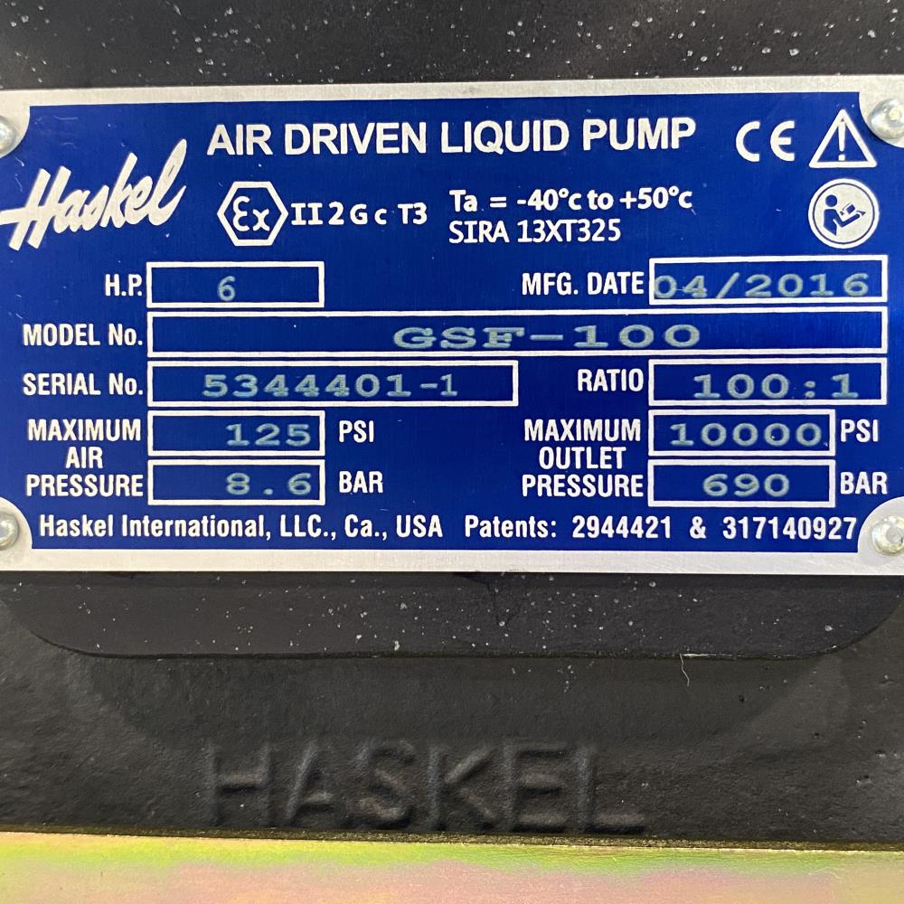 Haskel GSF-100 Air Driven Liquid Pump 6 HP, 100:1 Ratio