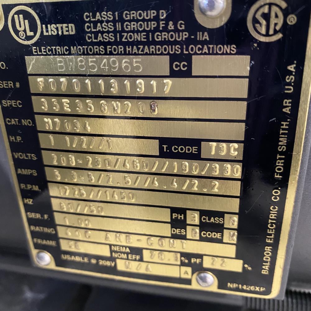 Baldor Electric Motor M7034 for Hazardous Locations 1 HP, 1725 RPM