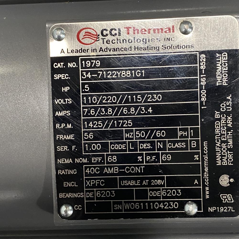 CCI Thermal Baldor Electric #1979 Motor for Hazardous Locations .5 HP