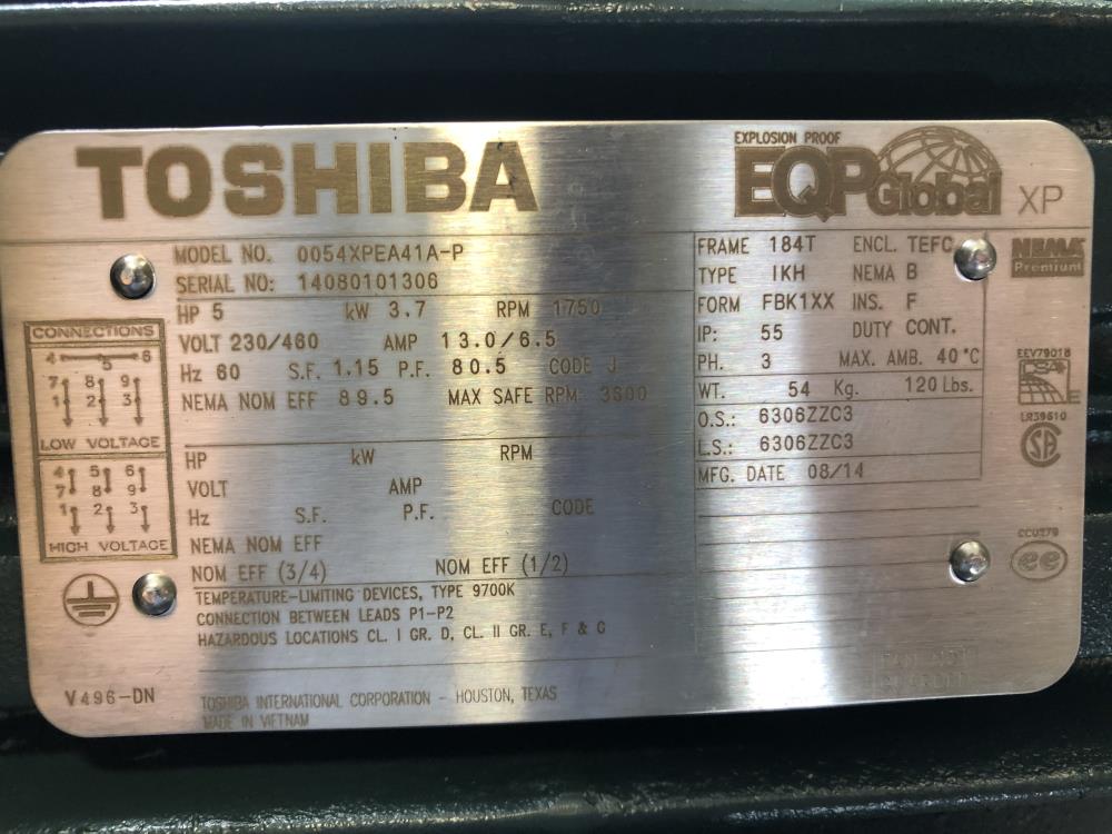 Viking 1-1/2" CI Gear Pump HL4195 w/ Toshiba 5 HP Exp. Proof Motor 0054XPEA41A-P