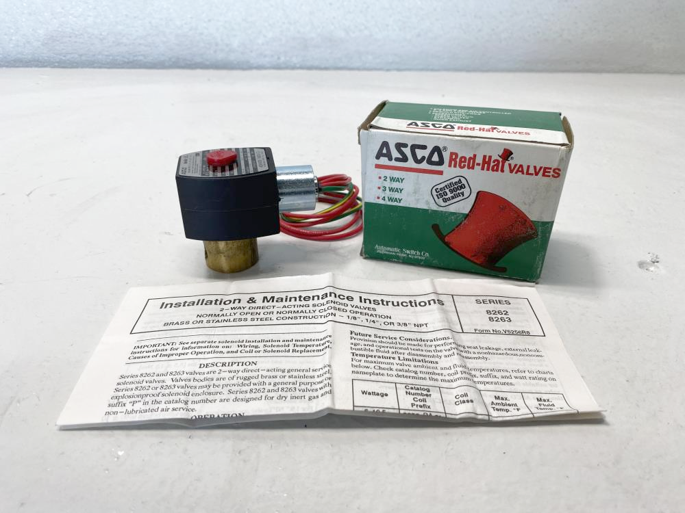 Asco Red-Hat 2-Way 1/8" NPT Brass Solenoid Valve EF8016G1, EF8262G2