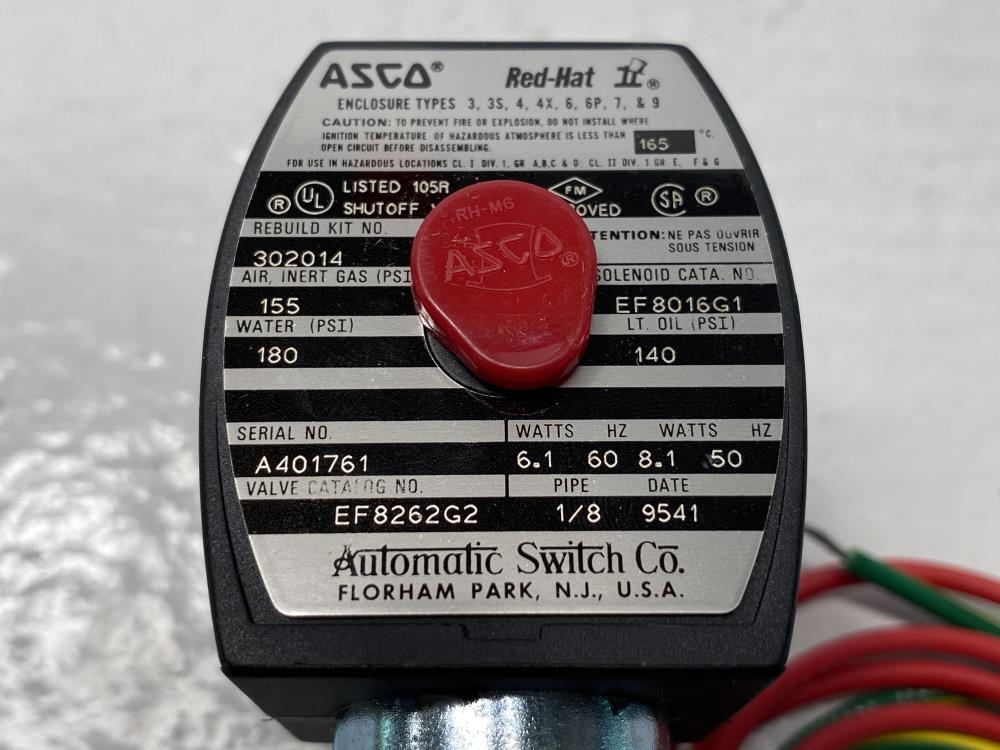 Asco Red-Hat 2-Way 1/8" NPT Brass Solenoid Valve EF8016G1, EF8262G2