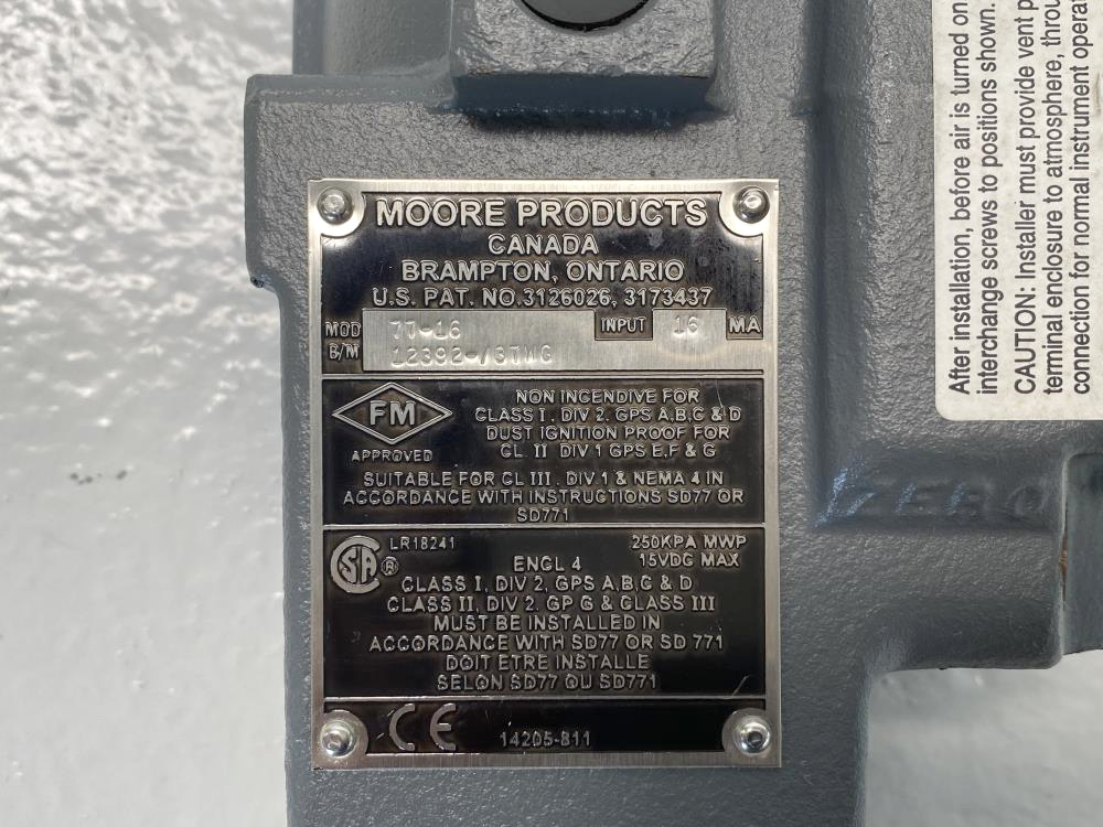 Moore I/P Transducer 77-16, B/M # 12392-/37WG