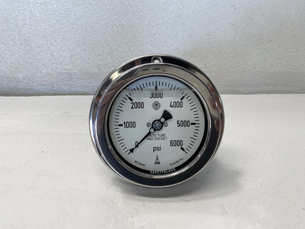 McDaniel 4” Face 0 - 6,000 PSI Pressure Gauge, 1/4" NPT, Liquid Filled E6KP