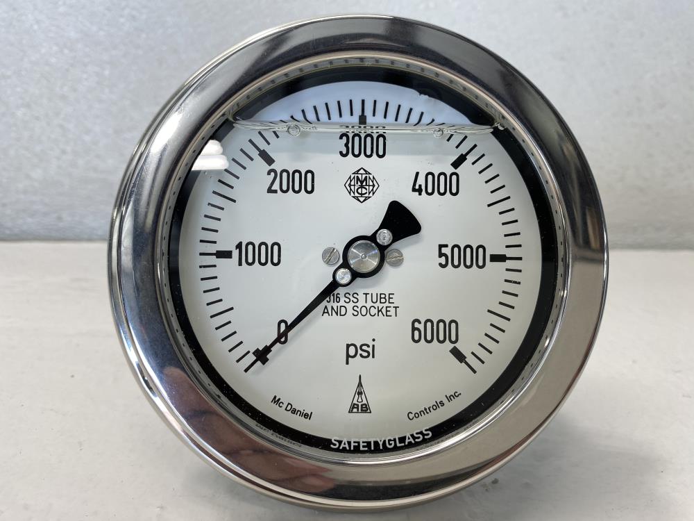 McDaniel 4” Face 0 - 6,000 PSI Pressure Gauge, 1/4" NPT, Liquid Filled E6KP