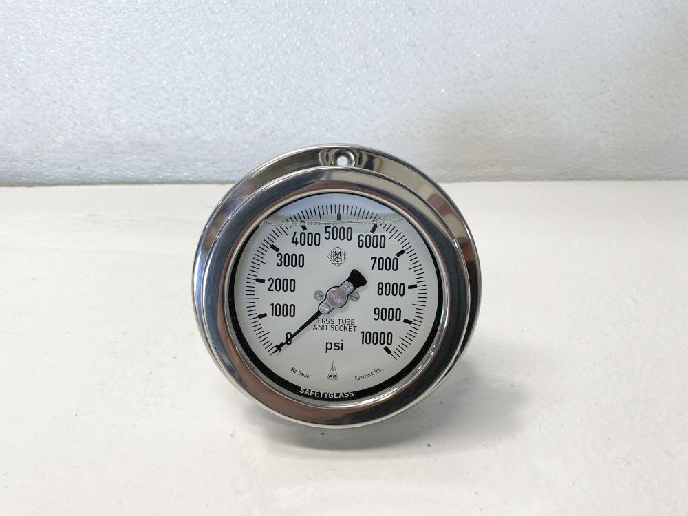 McDaniel 4” Face, 0 - 10,000 PSI Filled Hydraulic Pressure Gauge 1/4"NPT, EPP