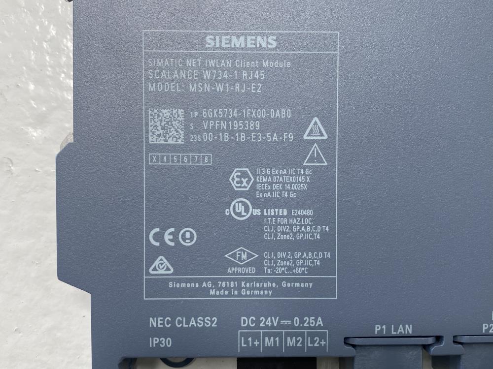 Siemens SIMATIC NET IWLAN Client Module MSN-W1-RJ-E2 Scalance W734-1 RJ45