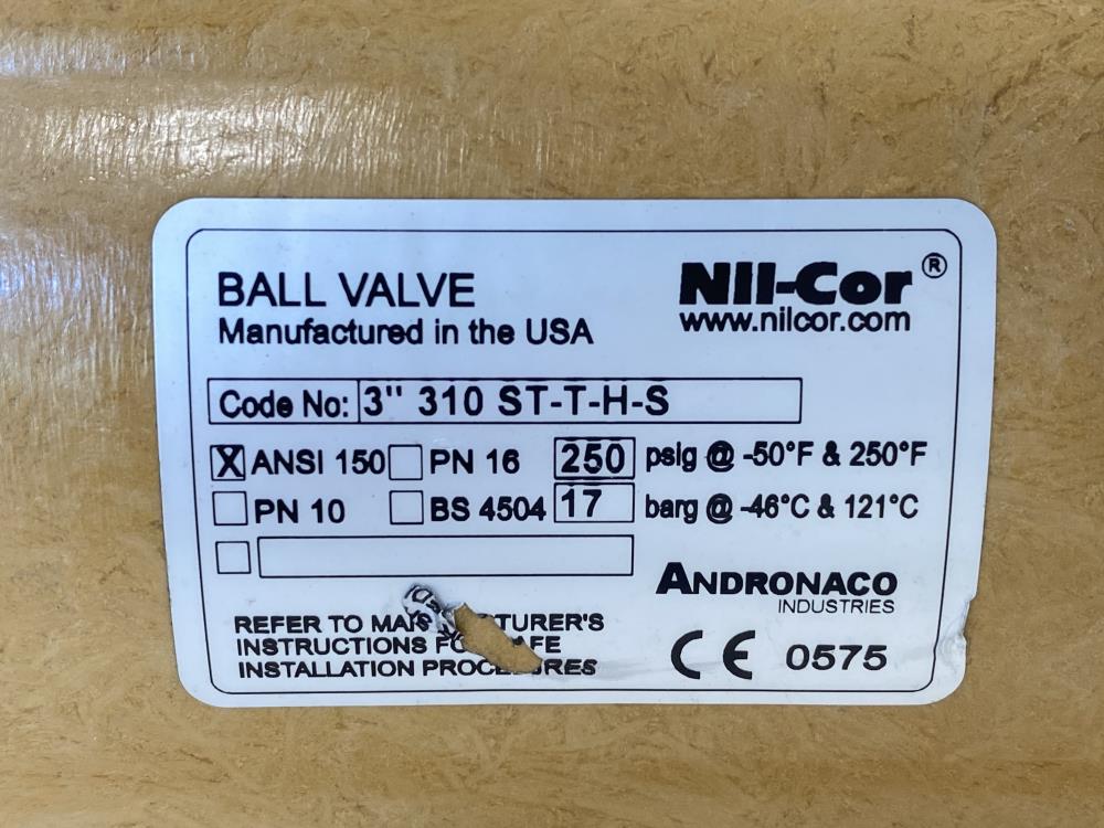 Nil-Cor 310 Series 3” 150# Flanged Fiberglass Ball Valve 3” 310 ST-T-H-S