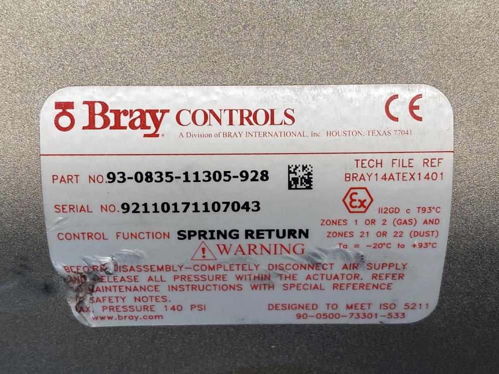 Bray 3” 150# 316SS Actuated Butterfly Valve 93-8035-11305-928 w/ Axiom Monitor