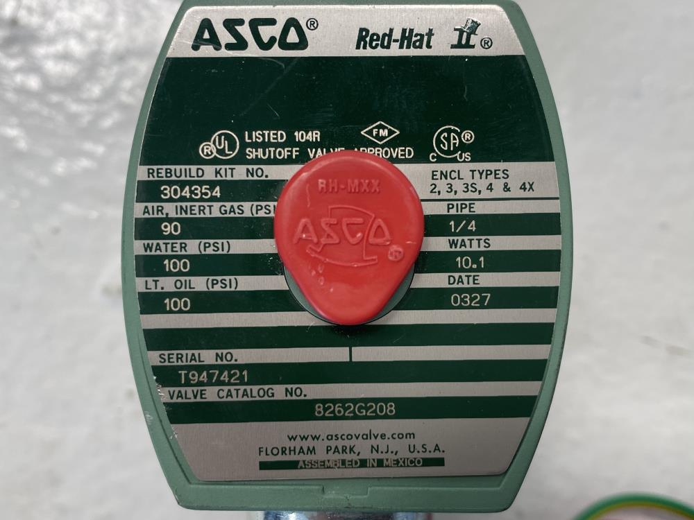 Asco Red-Hat II 1/4” NPT 2-Way Brass Solenoid Valve 8262G208