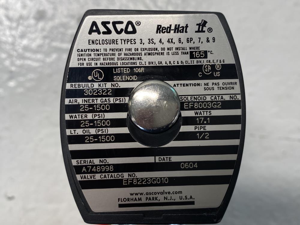 Asco Red-Hat II 1/2” NPT 2-Way Stainless Steel Solenoid Valve EF8223G010