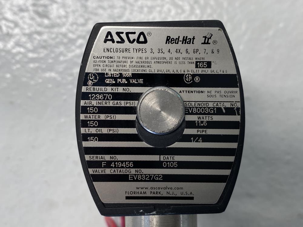 Asco Red-Hat II 1/4” NPT Stainless Steel Solenoid Valve EV8327G2