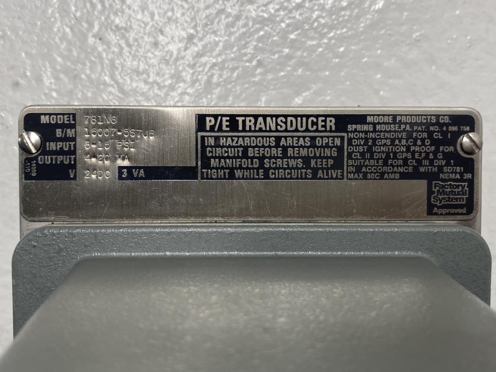 Moore P/E Transducer 781N6, B/M# 15007-5S7JB