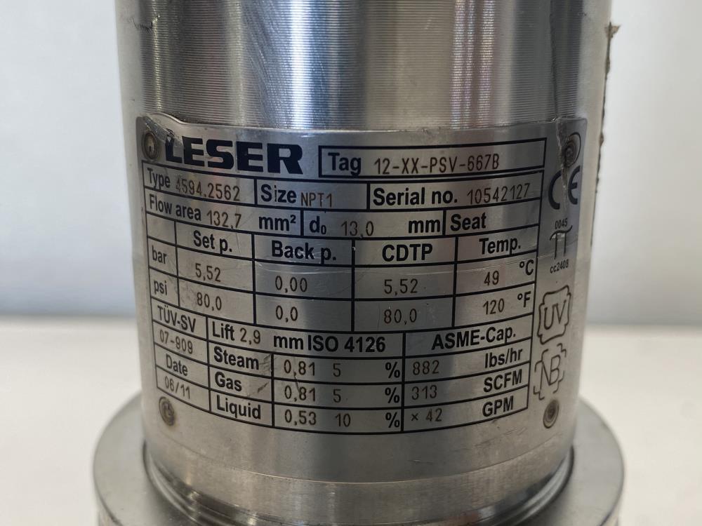 Leser 1" x 1" NPT 316 Stainless Steel Relief Valve 4594.2562