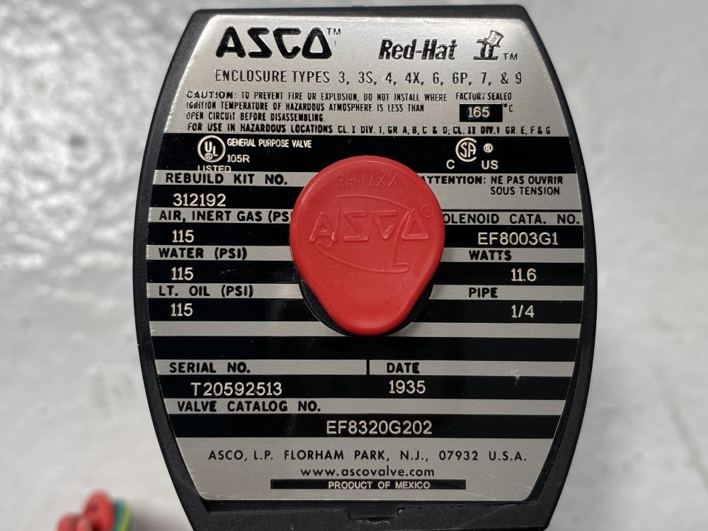 ASCO Red-Hat II 1/4" NPT 3-Way Stainless Solenoid Valve EF8320G202, EF8003G1