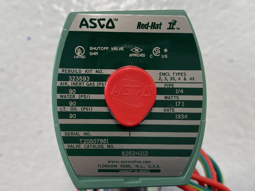 ASCO Red-Hat II 1/4" NPT 2-Way Brass Solenoid Valve 8262H212