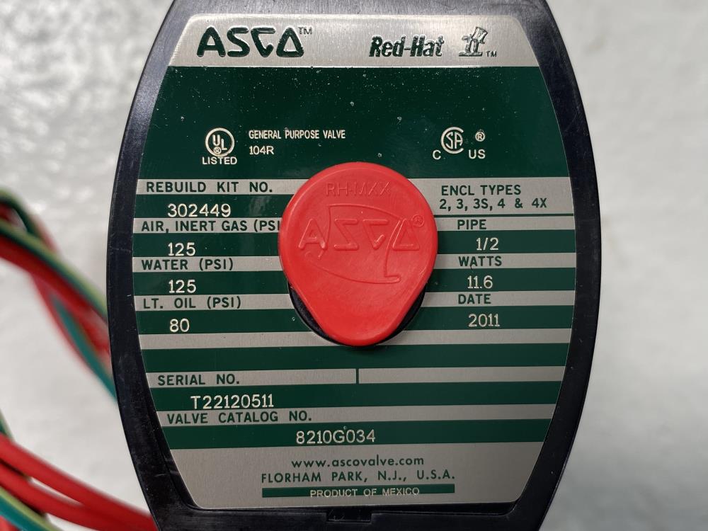 ASCO Red-Hat II 1/2" NPT 2-Way Brass Solenoid Valve 8210G034