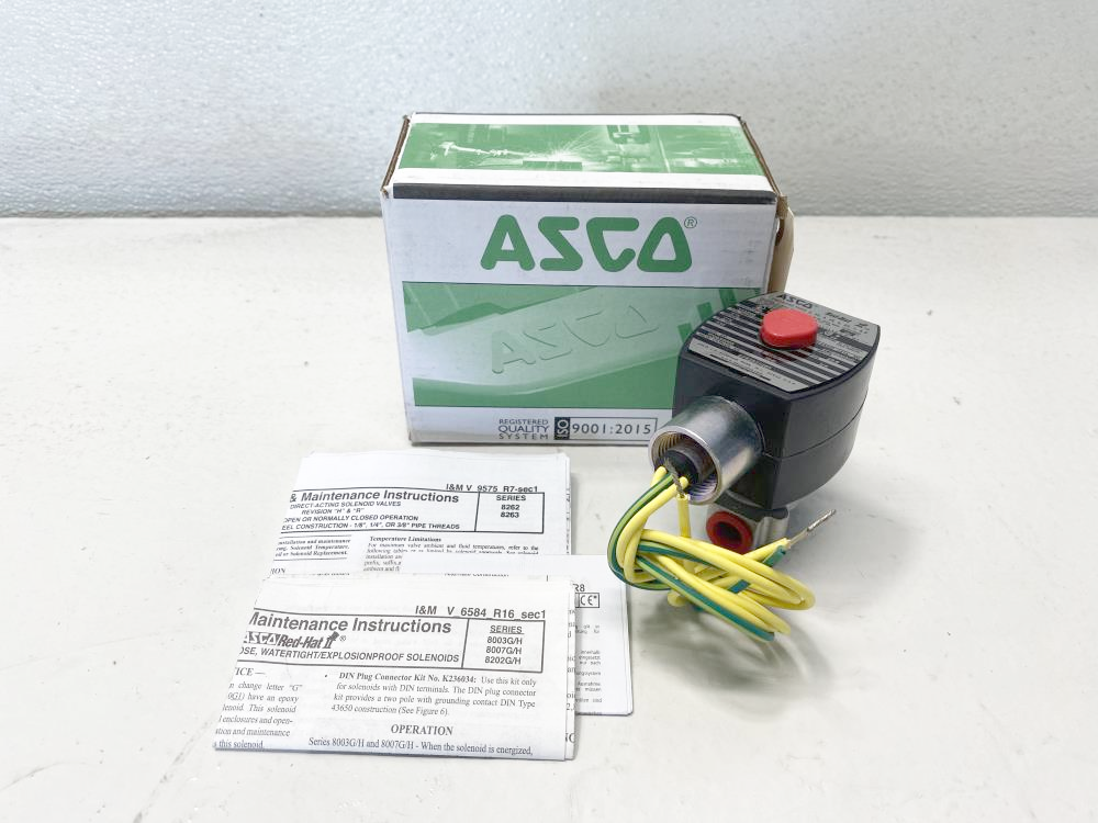 ASCO Red-Hat 1/4" NPT 2-Way SS Solenoid Valve EF8262H185, EFHB8003H2