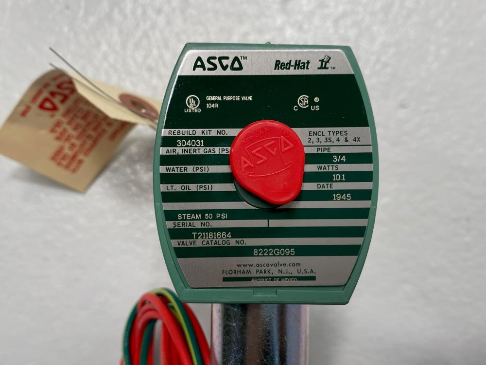 ASCO Red-Hat II 3/4" NPT 2-Way Brass Solenoid Valve 8222G095