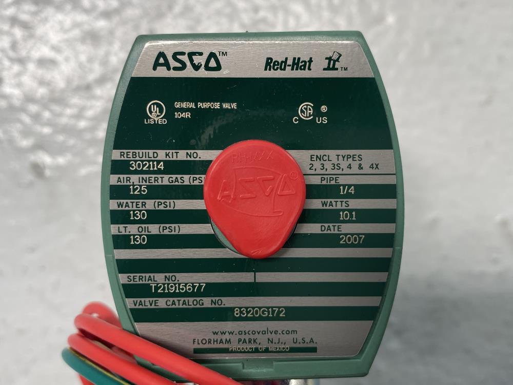 ASCO Red-Hat II 1/4" NPT 3-Way Brass Solenoid Valve 8320G172