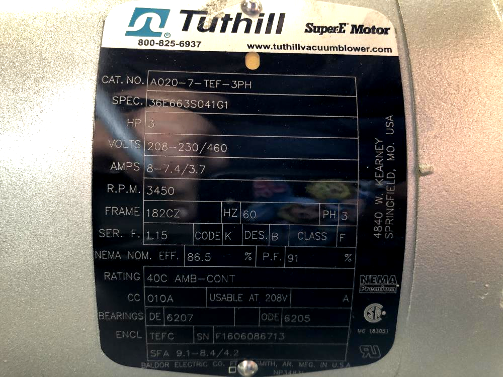 Tuthill Kinney High Vacuum Pump Assembly A020-3CBBBVA w/ Tuthill 3 HP Motor