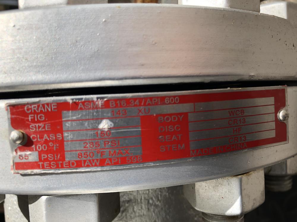 Crane 4" 150# WCB Globe Valve, #143-XU