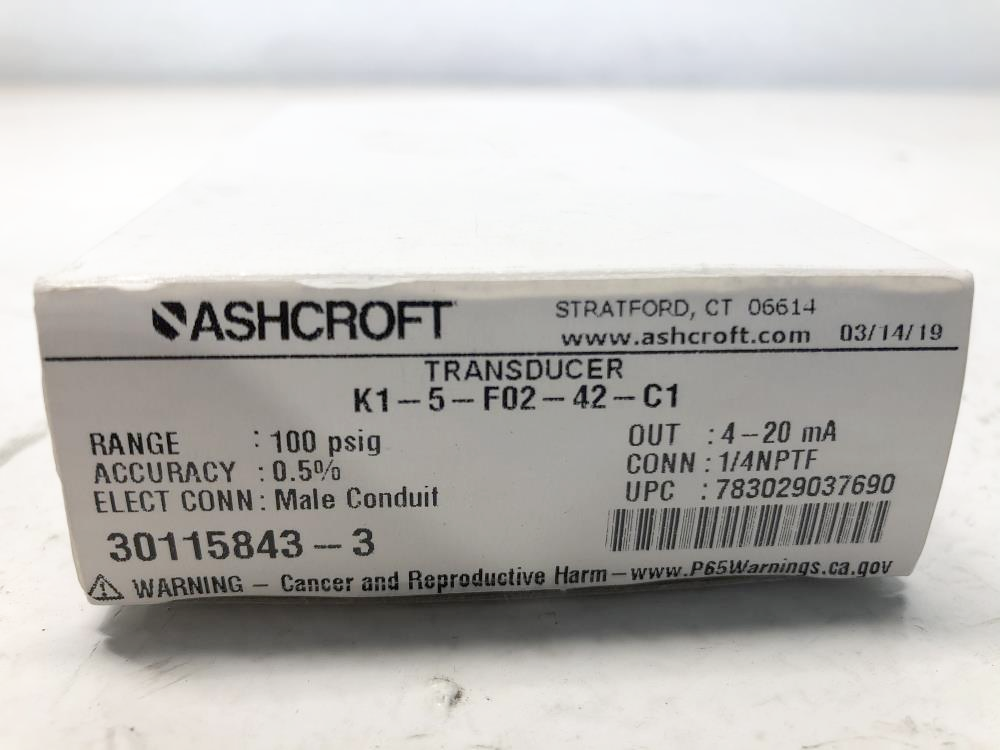 Ashcroft 100 PSIG Transducer K1-5-F02-42-C1-100#