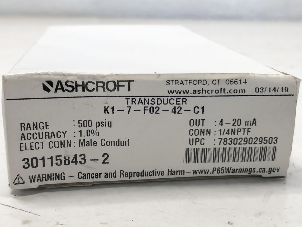 Ashcroft 500 PSIG Transducer K1-7-F02-42-C1-500#