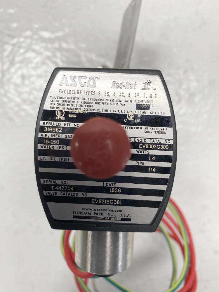 ASCO 1/4" NPT CF8M Solenoid Valve 24/DC, EF8316G38, EV8003G300