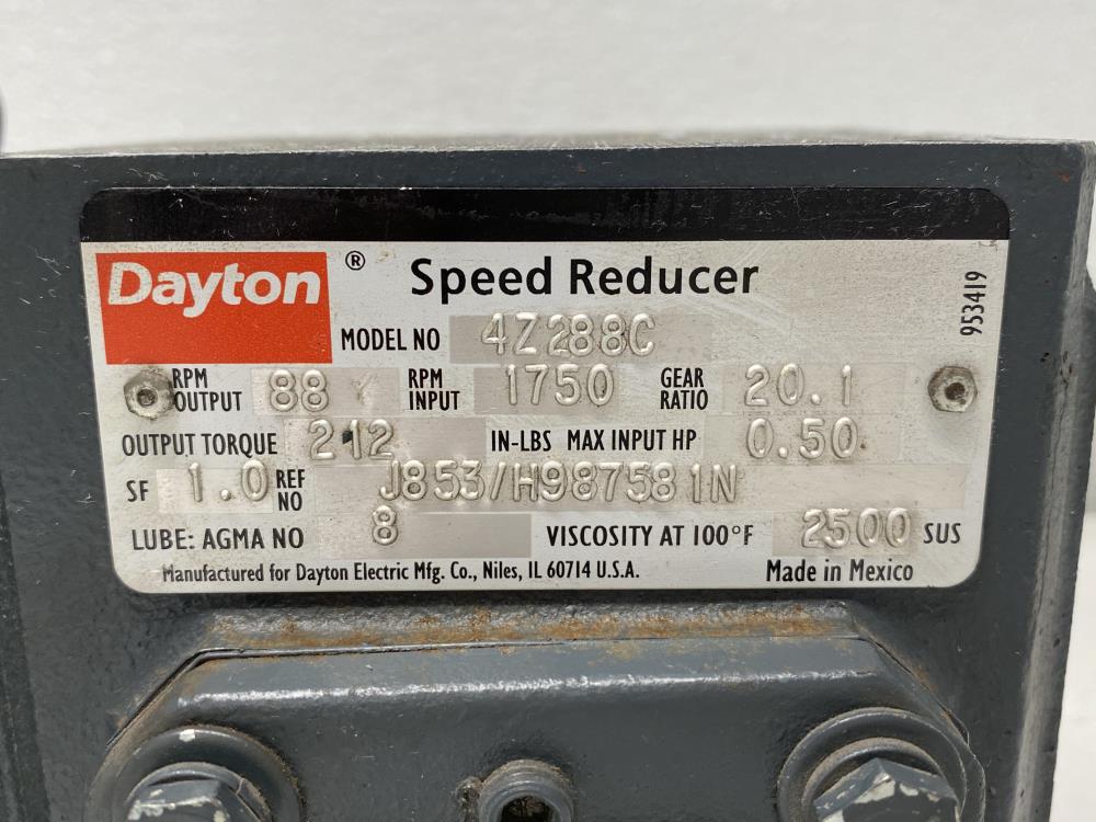 Dayton Speed Reducer 4Z288C, Ratio 20.1, .50 HP