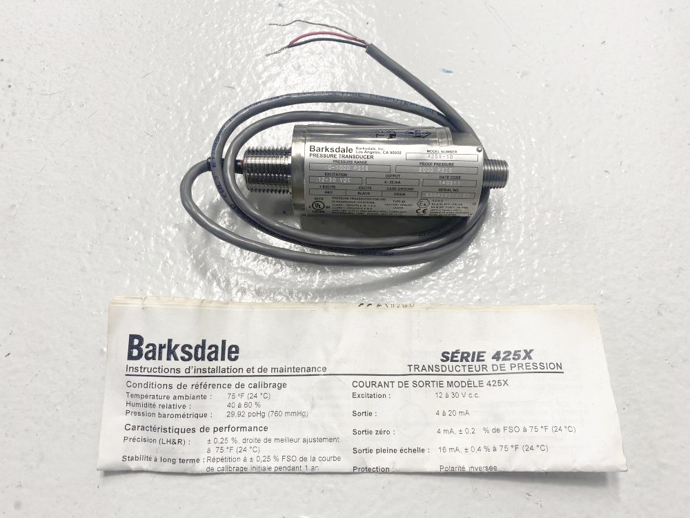 Barksdale 0 to 1000 PSIG Stainless Steel Pressure Transducer 425X-10