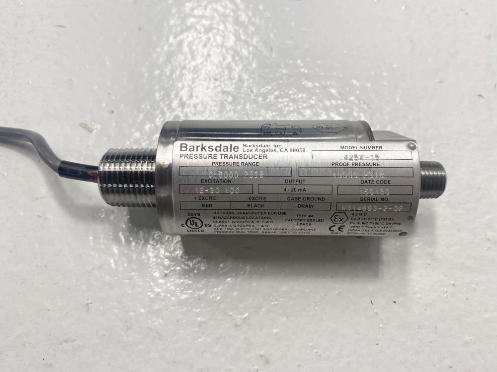 Barksdale 0 to 5000 PSIG Stainless Steel Pressure Transducer 425X15