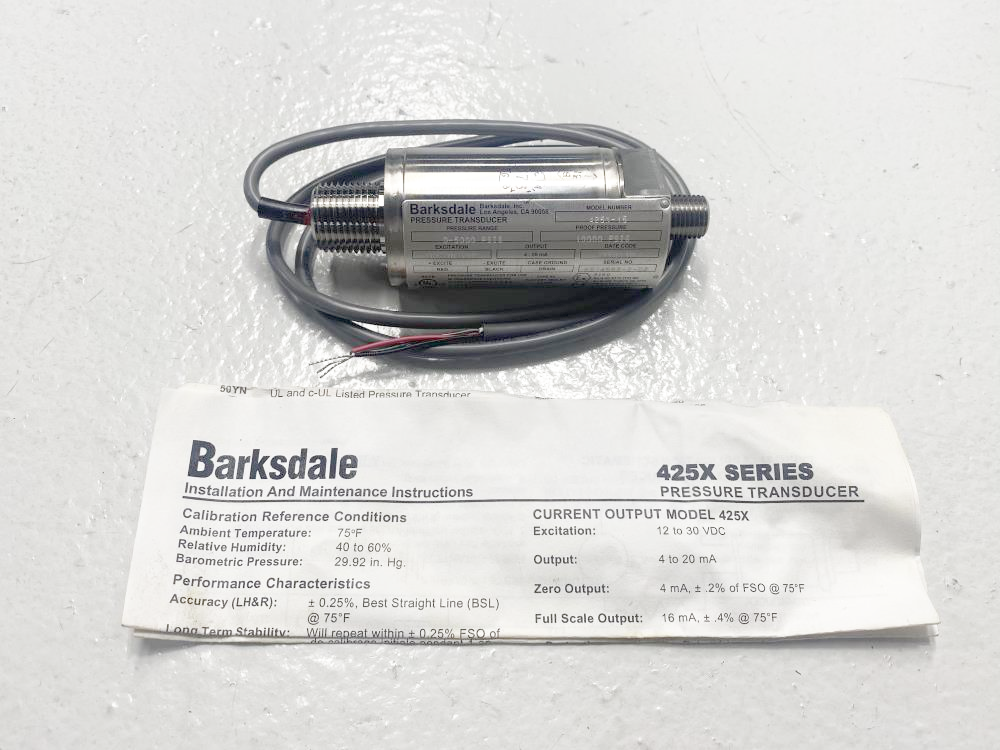 Barksdale 0 to 5000 PSIG Stainless Steel Pressure Transducer 425X-15