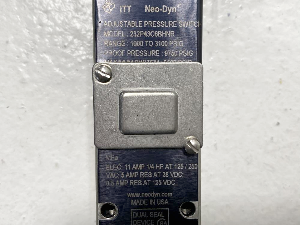 ITT Neo-Dyn 1000 to 3100 PSIG Adjustable Pressure Switch 232P43C6BHNR