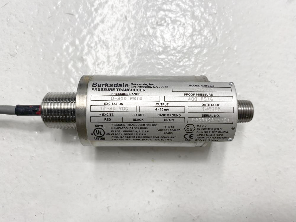 Barksdale 0200 PSIG Stainless Steel Pressure Transducer 425X06