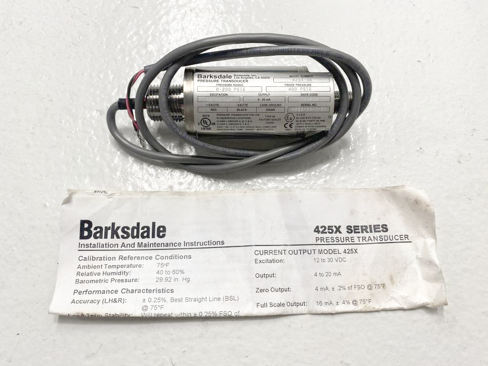 Barksdale 0-200 PSIG Stainless Steel Pressure Transducer 425X-06